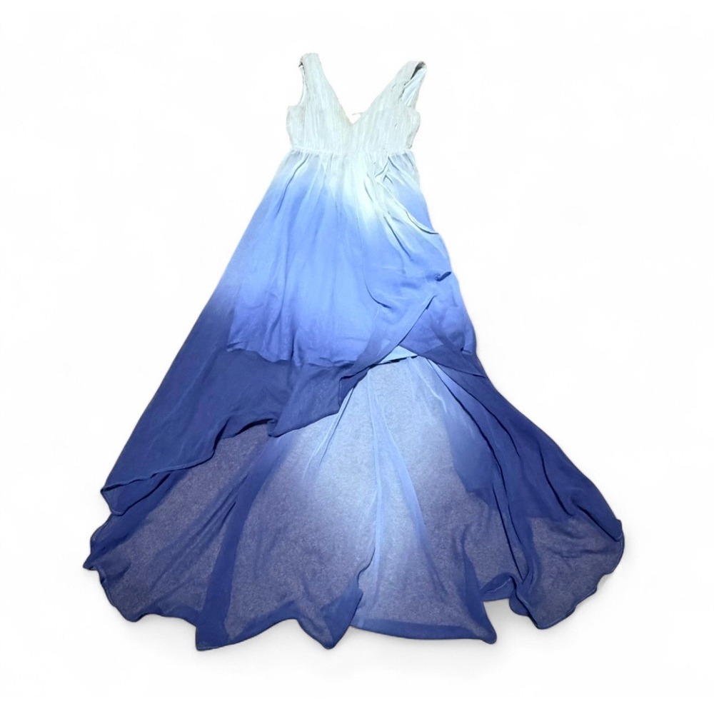 Y2K Victoria's Secret Size 0 Ombre Blue Chiffon Maxi Dress High Low Formal Gown